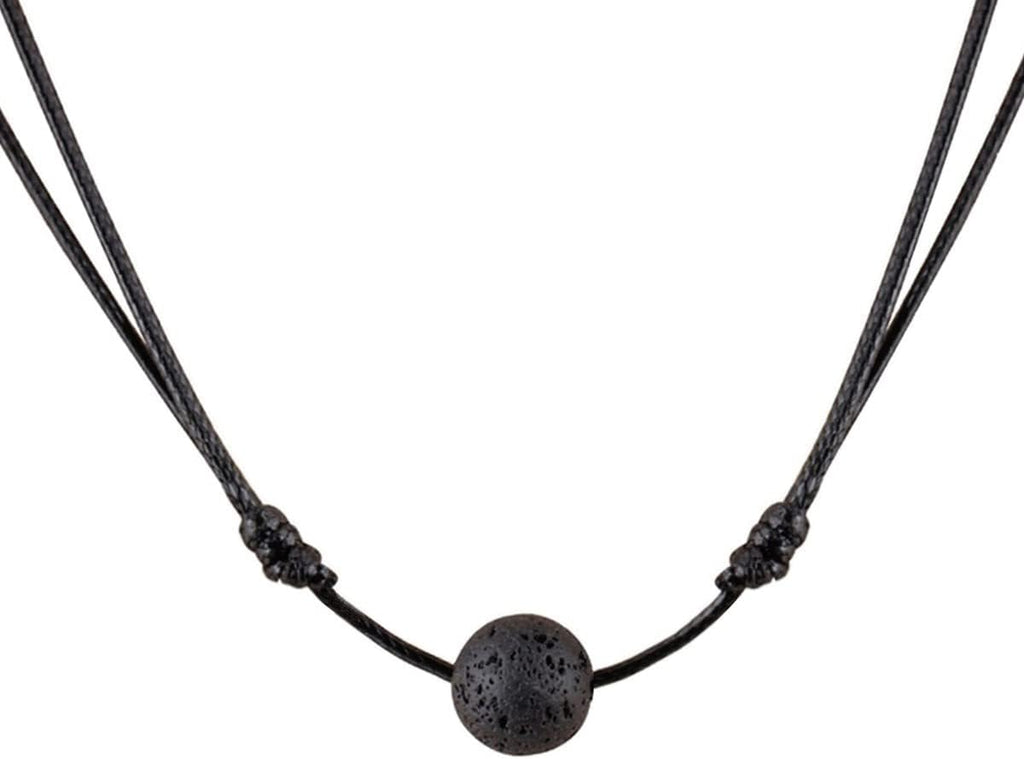 Lava Rock Stone Bead Triangle Pendant Necklace Essential Oil Diffuser Necklace Aromatherapy Choker Necklace Unisex (Black Lava Bead)