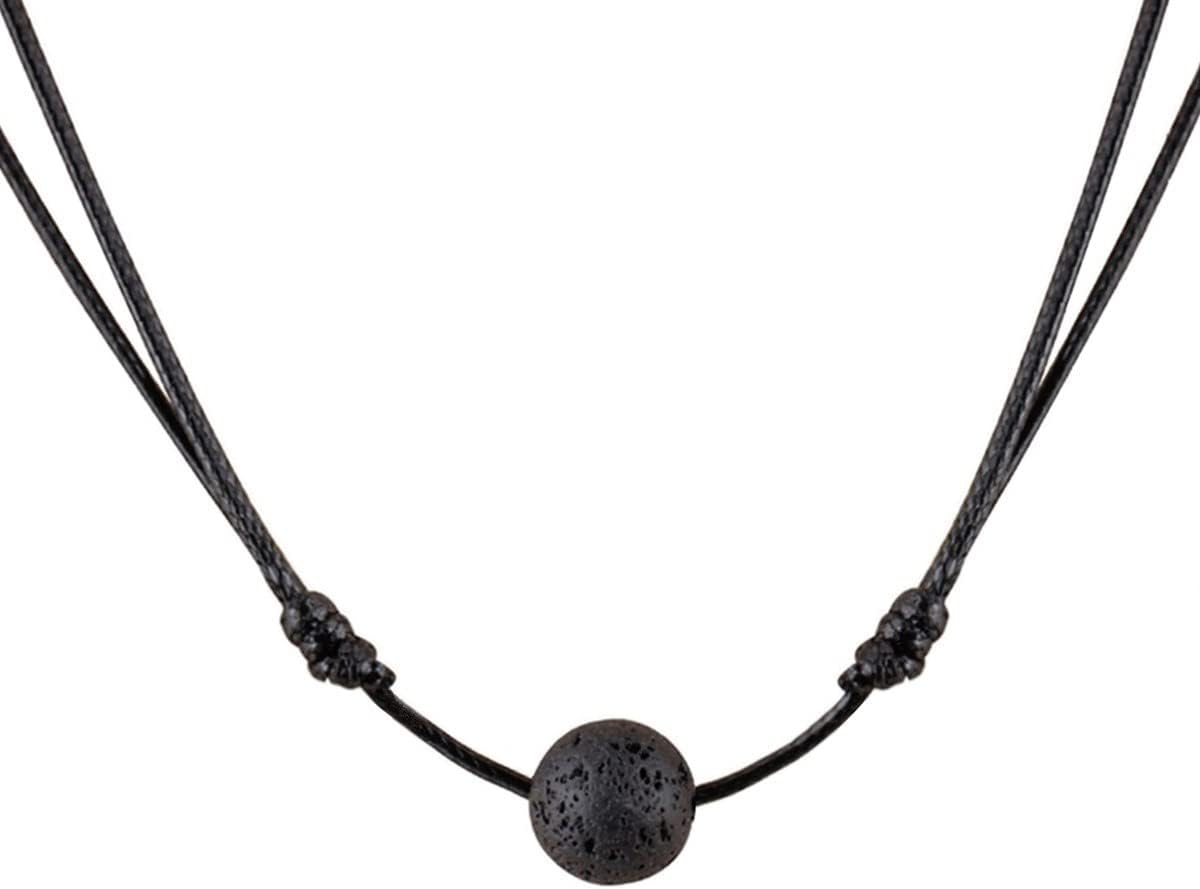 Lava Rock Stone Bead Triangle Pendant Necklace Essential Oil Diffuser Necklace Aromatherapy Choker Necklace Unisex (Black Lava Bead)