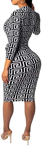Women Sexy Dresses Bodycon Church 3/4 Sleeve African Print Pencil Party Office Dress Work with Split