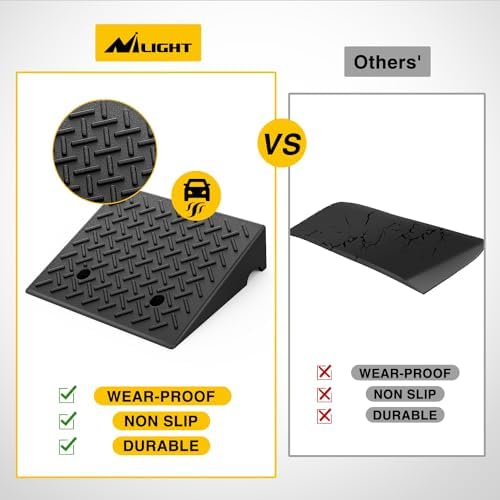 Nilight Rubber Curb Ramps, 5 Inches Rise Height Heavy Duty Rubber Threshold Ramp, Portable Driveway Ramps for Cars Wheelchairs Scooter Lawn Mower, 7000lbs Load Capacity, 2 Pack