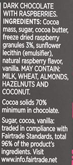 Divine Chocolate, Bar Dark Chocolate Raspberries 70%, 3 Ounce