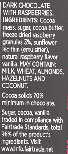 Divine Chocolate, Bar Dark Chocolate Raspberries 70%, 3 Ounce