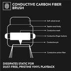 Big Fudge Vinyl 2-in-1 Wooden Record Cleaning Brush - Record Player Accessories and Gifts - LP Cleaner and Static Dissipator - Carbon Fibre and Velvet Brush Kit for Vinyl Records