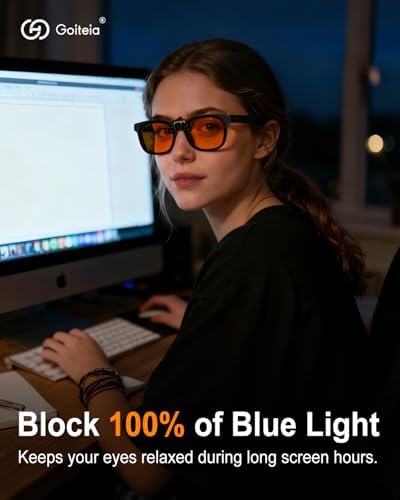 Goiteia Orange Blue Light Blocking Glasses Clip on for Migraine-Gaming Glasses for Eyes Strain/Light Sensitive-Help to Sleep