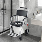Goplus 4 in 1 Shower Commode Wheelchair, 330lbs Foldable Bedside Commode Chair for Toilet with Arms, Portable Rolling Shower Chair with Wheels for Elderly Disabled Handicap Adults Bariatric