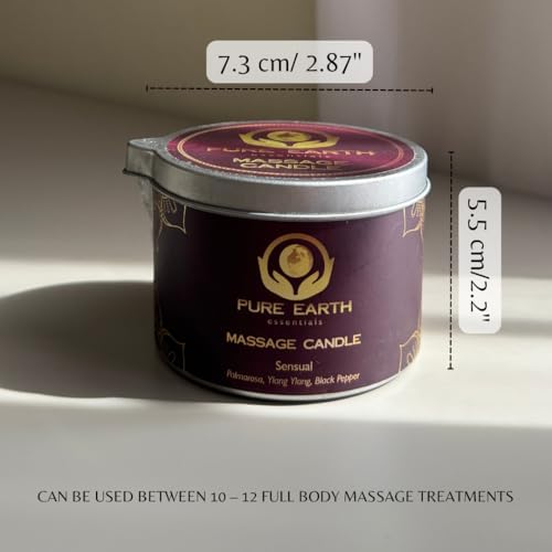 Sensual Massage Candle - Melts to Silky Oil - Skin Moisturizing Candle Massage Oils for Date Night (160 Grams or 6 oz.) - with Palmarosa, Ylang Ylang, Black Pepper by PURE EARTH essentials