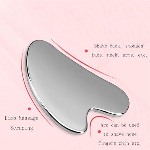 Stainless Steel Gua Sha Facial Tools Guasha for Face Metal Gua Sha Tighten Skin Massage Guasha Beauty Tool for Body Eyes Neck Massager with Travel Pouch Skin Care Gifts (Silver)