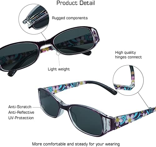 VisionGlobal 3 Pairs Reading Glasses/Sunglasses Foldable with Blue Light Blocking lens Compact Folding Glasses for Women (Purple, +1.25 Magnification)