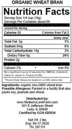 Wheat Bran, 32 Ounces (2 Pounds), USDA Certified Organic, Non-GMO, Bulk, Product of USA, Mulberry Lane Farms