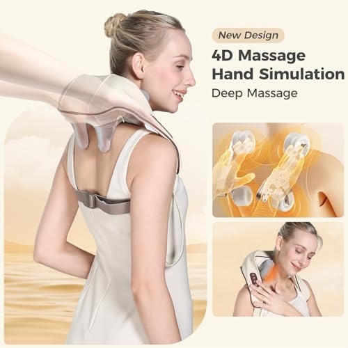 KppeX 4D Deep Cordless Neck Massager Pillow,Shiatsu Shoulder Massager,Leg and Back Pain Relief Tissue Kneading,Gifts for Men or Women (Onion White)