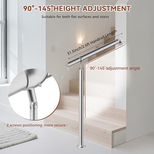 Stainless Steel Handrail Outdoor Steps,31.5in/80cm Indoor Exterior Hand Rail Kit for 1-2 Steps,Transitional Hand Support Railing for Kids,Seniors,Pregnant,Porch & Deck Safety Stair Rails