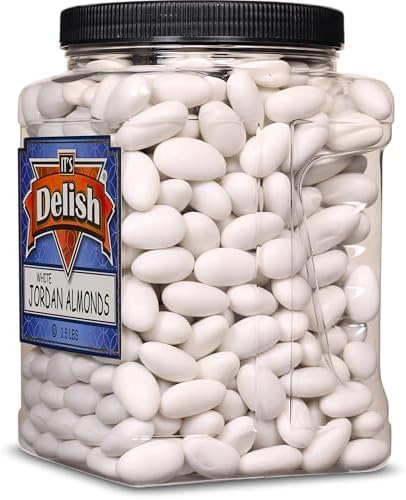 White Jordan Almonds by Its Delish, 3.5 lbs Jumbo Container | Sugared Almond Nut with Sweet Hard Candy Coating - Bulk Wedding Favors and Party Buffets - Vegan & Kosher