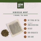 Hibiscus Mint Herbal Tea, by Herb Co, Caffeine-Free, Loose Tea in Unbleached, Refreshing Berry & Mint Flavor, Has Vitamin C, Approximately 200 Tea Bags, 1 lb