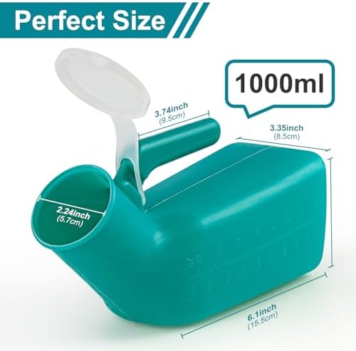 Urinals for Men Two 1000ml Urine Bottle (Green) with 2 Hooks, Suitable for Nighttime use, in the car, at the Beach, While Travelling, specifically for Male use
