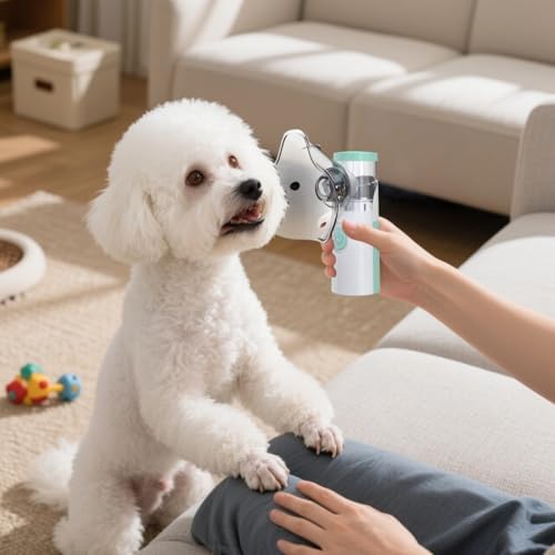 USB Pet Nebulizer, Portable Handheld Device for Dogs and Cats, Includes 2 Masks, Silent Operation, High Mist Rate, Fcc & Ce Approved