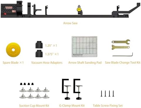 DIY Arrow Saw – Carbon Arrow Shafts Saw Cutter Kit with Dial Indicator, Spinner Function, Spine Checking, Square Tool & Vacuum Attachment for Archery