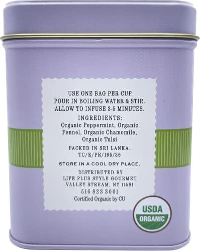 Organic Sleep Blend Herbal Tea - 50 Packets - Natural Chamomile, Peppermint, Fennel And Tulsi Teabags - USDA Certified 100% Non-GMO - Decaffeinated Designer Gift Tin