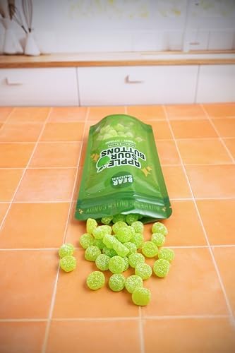 Bear Necessities Sour Buttons – Apple Flavor Dutch Candy | Tart & Sweet Sour Gummies Made in the Netherlands | Tangy Green Apple Flavor, Soft Texture & Sugar Coating | Gourmet Candy Treat – 8 Ounce Bag