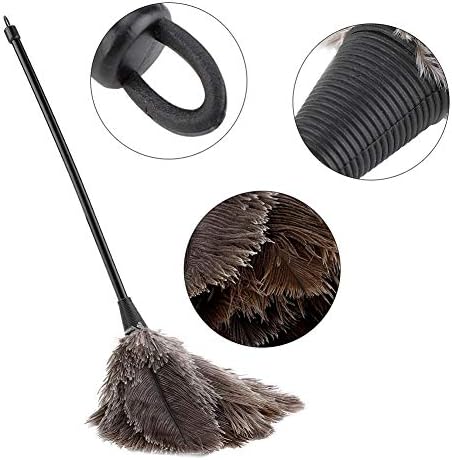 Ostrich Feather Duster, Mini Handmade Washable Reusable Ostrich Feather Duster Brush with Long Plastic Handle for Car Keyboard Office Home Furniture, 40cm/15.74inch Multicolor