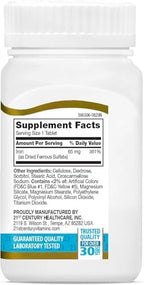 21st Century Slow-Release Iron Supplement, (120 Count), High Potency Vegan Iron Tablets with 325 mg Ferrous Sulfate, Gluten Free Dietary Supplement for Adults, No Added Yeast or Artificial Flavors