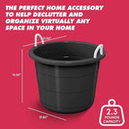 2 Pack 17 Gallon Flexible Plastic Storage Tub, Heavy Duty Collapsible Utility Basket with Reinforced Rope Handles, Multipurpose Container for Laundry, Garage, Garden, Camping, Cooling, Black