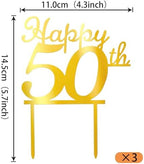 Rsstarxi 3 Pack Happy 50th Birthday Cake Topper Gold Mirrored Acrylic Cake Pick for Cheers to 50 Fabulous Birthday Anniversary Celebrations Party Cake Decorations Supplies