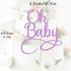 Oh Baby Cake Topper - Purple Glitter Baby Birthday Party Cake Decoration Supplies, for Baby Shower/Gender Reveal Party Photo Booth Props