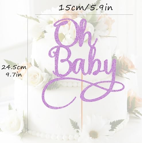 Oh Baby Cake Topper - Purple Glitter Baby Birthday Party Cake Decoration Supplies, for Baby Shower/Gender Reveal Party Photo Booth Props