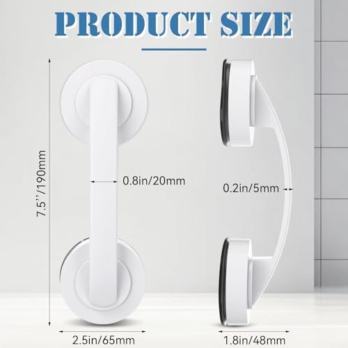 Geelin Burbell 8 Pack Grab Bars for Bathtubs and Showers Shower Handles with Strong Suction Cups 7.5 Inch Heavy Duty Safety Bars for Seniors Elderly Tub Handicap Handrails for Bathroom Assist