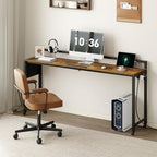 Overbed Table with Wheels, Recliner Desk with Charging Station, Laptop Table with Adjustable Stand and Storage, Chair Table for Home, Dormitory, Sofa, Rustic Brown and Black SF13UBR