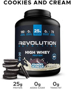 Revolution Nutrition, High Whey, Protein Powder 6LB, Whey Isolate, Gluten Free, Lean Muscle Mass for Men & Women, 25g of Protein Per Scoop, 2.7kg, 73 Servings (Cookies & Cream, 6 Pound)