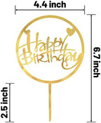 Happy Birthday Cake Toppers Gold, 18 Pcs Gold Happy Birthday Cake Topper, Acrylic Cake Decoration, Double-Sided Glitter of Birthday Cake Topper for Children or Adults (Word)