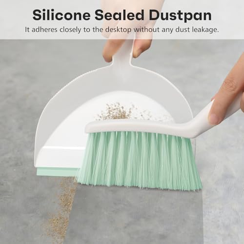 NACENA Handheld Dustpan and Broom Set – Mini Compact Brush Combo for Desktop, Sofa, Car & Kitchen Crumbs Small Cleaning Tool with Stiff Bristles, Green