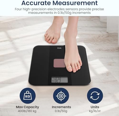 Solar Powered Weight Scale with Endless Power, Scale for Body Weight, Electronic Bathroom Scale for Weight Loss, Digital Weighing Scale with 0.1lb Accuracy No Battery Required, 400lb/180kg
