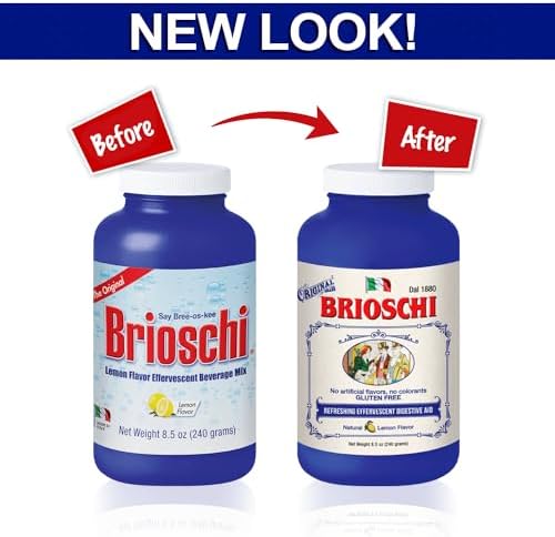 Brioschi Italian Lemon Flavored Effervescent Heartburn, Upset Stomach, Acid Indigestion, 8.5 oz bottle (Pack of 2)