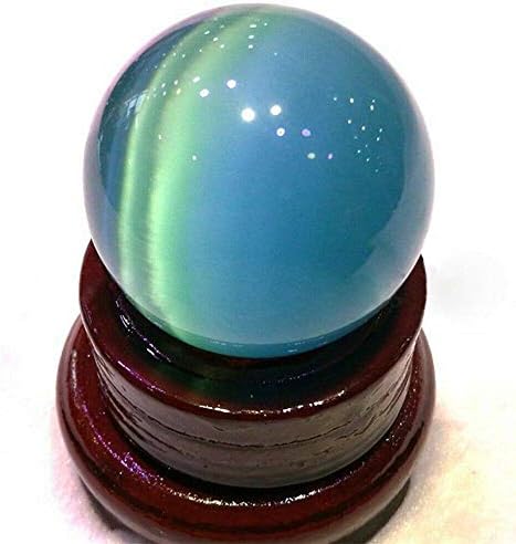 Acxico 1 Pcs Blue Cat's Eye Opal Natural Quartz Crystal Treatment Stone Spherical Ball 20mm Decor + Spherical Bracket