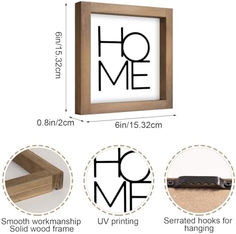 6 Inch Home Sign Decor, Wooden Family Room Wall Decor for House Art, Indoor Entryway Shelf Table Tiered Tray Mantel Rustic Farmhouse Decoration
