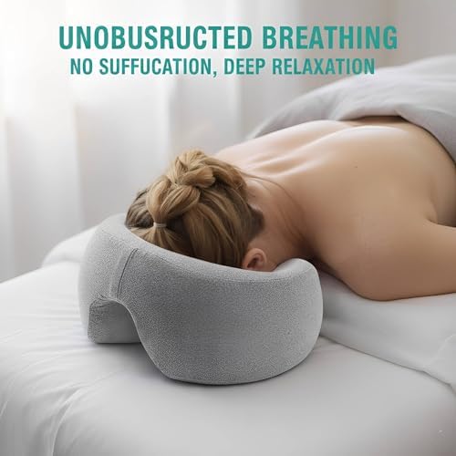 Flaskars Face Down Pillow with Breathable Fabric for Massage Table, Memory Foam Stomach Sleeping Cushion, Massage Face Cradle Headrest for Spa, Eye Surgery Recovery and Relaxation (Gray)
