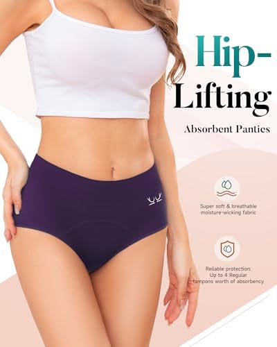 Saliryj Women's Period Underwear Heavy Flow, High Absorbency Cotton Panties LeakProof Postpartum Menstrual Briefs Women Teens