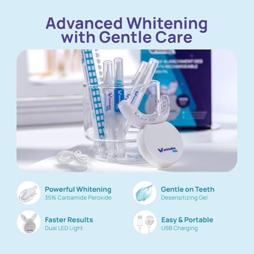 Whitebite Pro Teeth Whitening Kit for Sensitive Teeth – 32X LED Light + 35% Carbamide Peroxide Gel + Remineralizing Gel | Dental-Grade Whitening at Home Flavor Mint