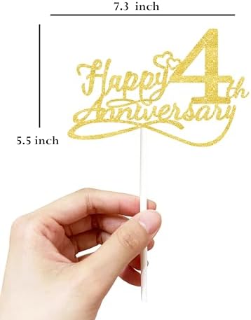 Happy 4th Anniversary Cake Toppers - 4th Wedding Anniversary Decorations, 4th anniversary cake topper, 4th Anniversary Party Decorations Four