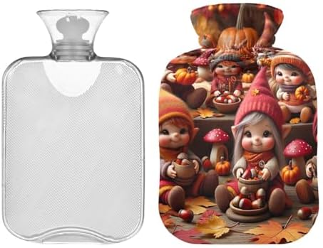 Cute Autumn Gnomes Hot Water Bottle with Soft Cover Bed Hand Feet Warmer Winter Gift Hot Water Bag for Neck and Shoulder Pain Relief, 1 Liters
