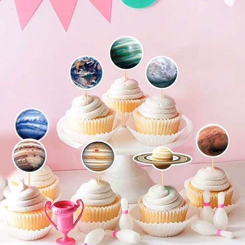 40Pcs Space Cupcake Toppers Astronaut Cupcake Picks Solar System Galaxy Universe Planet Food Picks for Outer Space Baby Shower Boys Girls Birthday Party Cake Cupcake Decorations