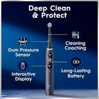 Oral-B iO Deep Clean + Protect Rechargeable Electric Toothbrush, Black, iO Series 7, 2 Replacement Brush Heads, Charging Travel Case (package may vary)