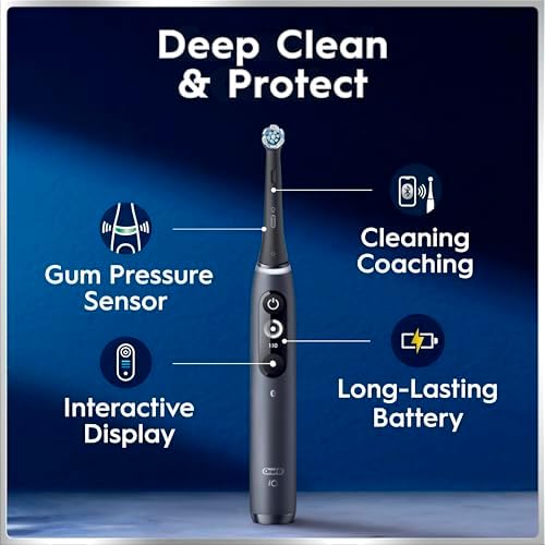 Oral-B iO Deep Clean + Protect Rechargeable Electric Toothbrush, Black, iO Series 7, 2 Replacement Brush Heads, Charging Travel Case (package may vary)