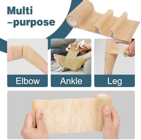AZEN 8 Pack Self Adhesive Bandage Wrap, 4" X 5 Yards Elastic Cohesive Bandage Wrap, Skin Color Athletic Tape, Ankle Tape, Tattoo Grip Tape Wrap, Vet Wrap
