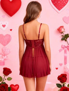 Avidlove Sexy Underwire Lingerie Lace Chemise Sheer Mesh Nightgown Babydoll Lingerie Dress With Thong S-XXL