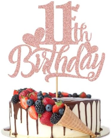 11th Birthday Cake Topper,Happy 11th Birthday Cake Topper,Glitter Birthday Cake Decorations, Boy or Girl 11th Birthday Party Anniversary Party Decoration Supplies