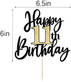Black Gold Glitter Happy 11th Birthday Cake Topper,Happy 11 Birthday Cake Decoration for 11 & Fabulous Birthday,Hello 11 Party Anniversary Party Cake Decorations Supplies