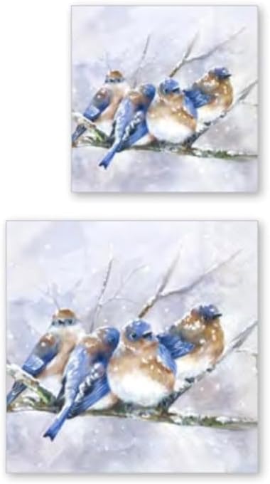 IHR Ideal Home Range Party Napkins Disposable 3-Ply Paper Lunch Napkin Pack, 6.5" x 6.5", Cuddly Birdies (Blue), 20-Count